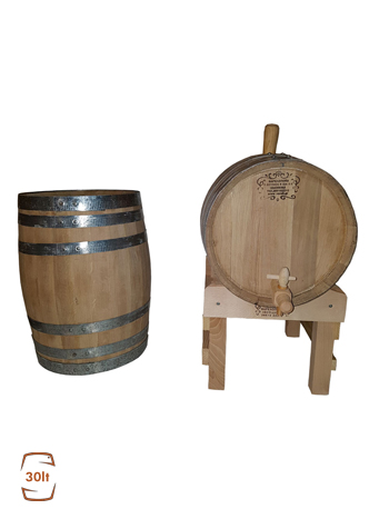 Oak barrel 30 liter for wine and tsipouro. Proportions: 48x32