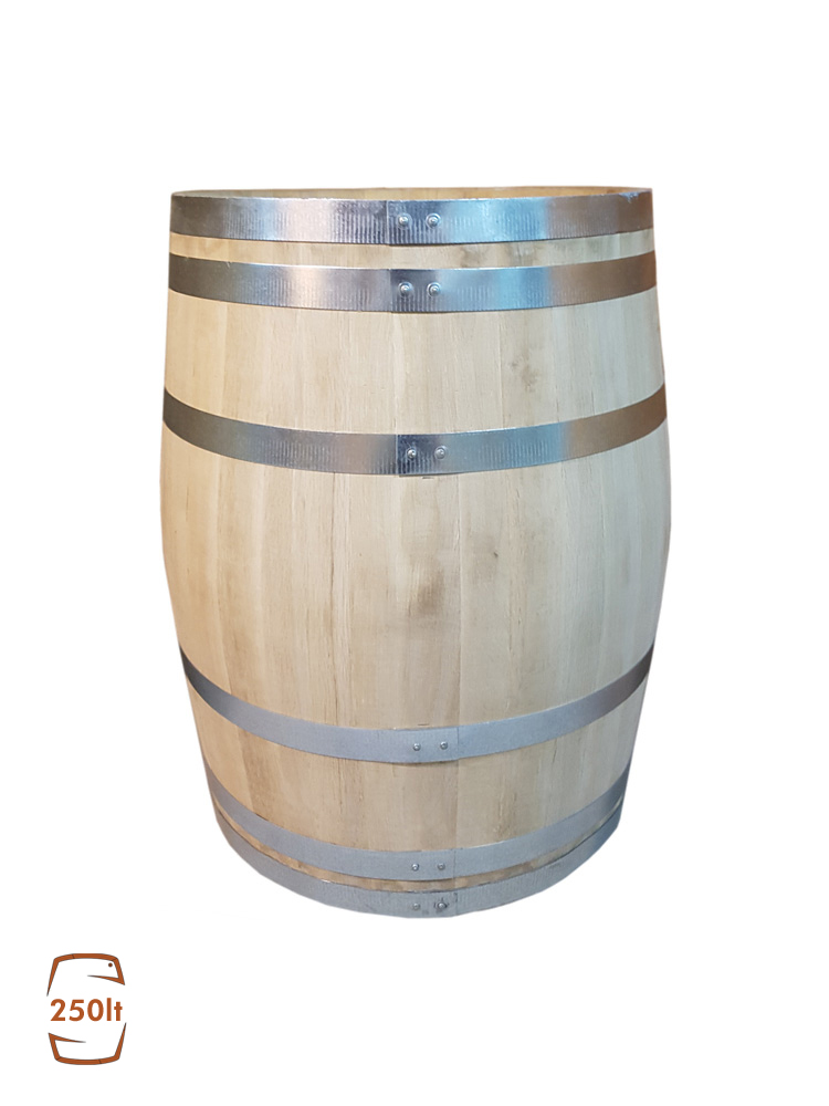 Βαρέλι δρύινο 250 λίτρων για κρασί, για τσίπουρο και για ξύδι. Διαστάσεις 90x64.