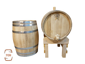 Oak barrel 70 liter for wine and tsipouro. Proportions: 65x44.